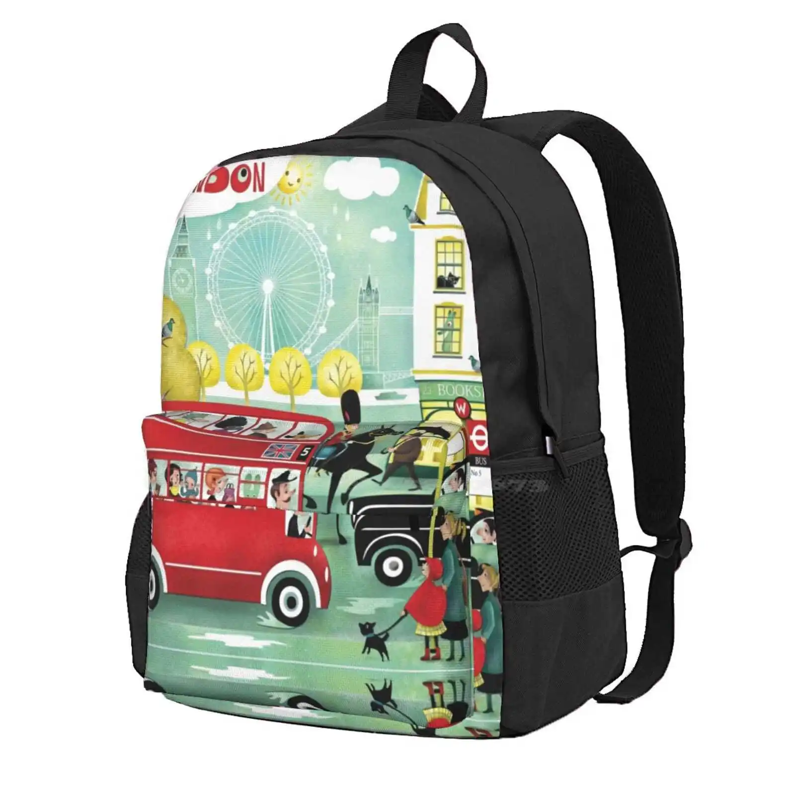 Happy London Hot Sale Schoolbag Backpack Fashion Bags London Kids Happy Bus Big Ben Big Eye Town Travel England Uk