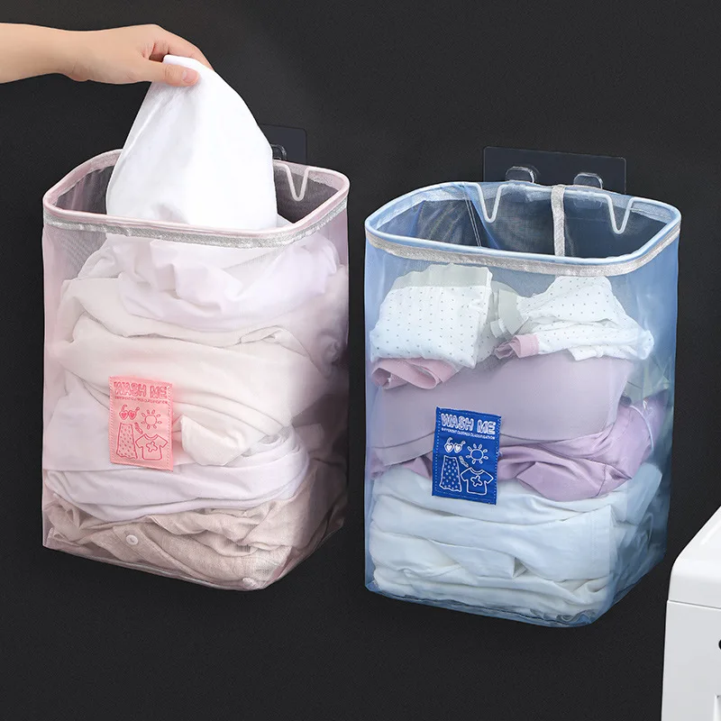 

Laundry Basket Wall Mounted Dirty Clothes Bag Nylon Material Storage Hamper Collapsible Storage Baskets Home Accessories