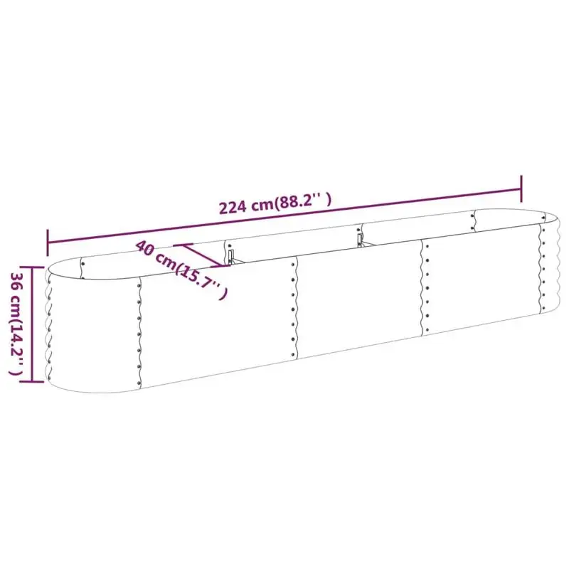 Jardinière d'extérieur pour terrasse et balcon, structure métallique robuste, bac surélevé en acier galvanisé 224x40x36 cm marron