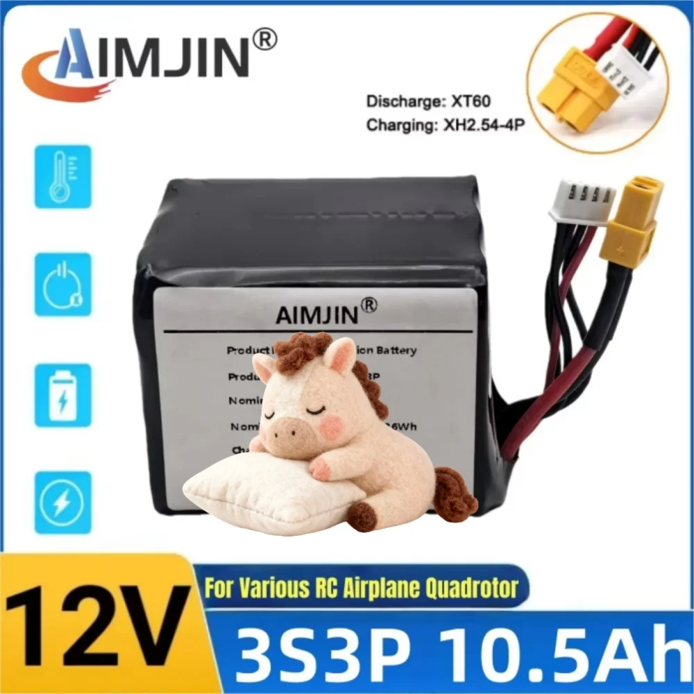 12V 10.5Ah 3S3P High Capacity Li-ion Battery for RC Airplane Quadrotor UAV Rechargeable 12.6V Battery for Parrot Disco