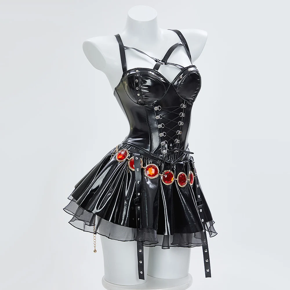 Miccostumes Women's Cosplay Costume Strap Tank Top and Skirt with Hooded Sheer Cape and Belt Halloween view 5