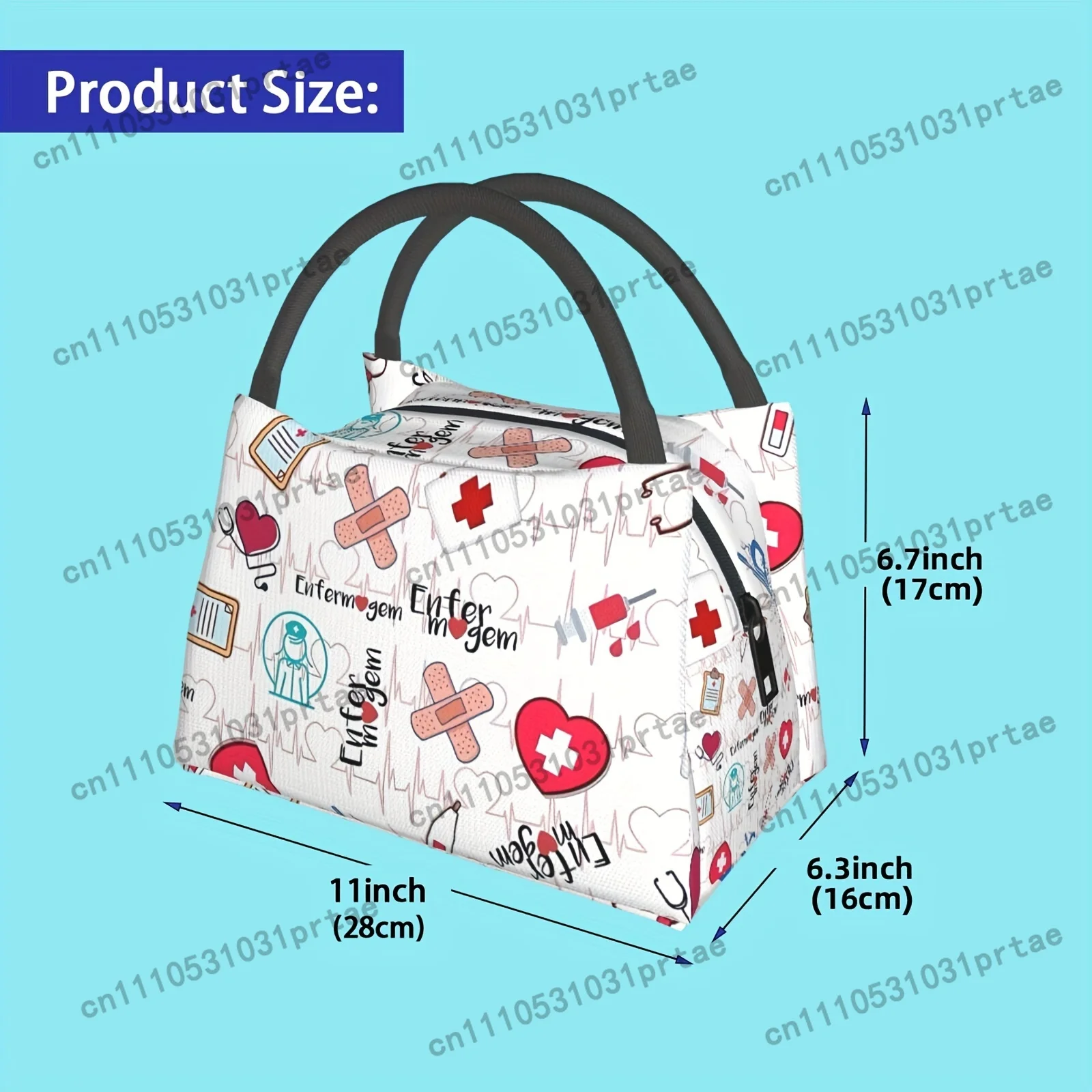 Reusable Medical-Themed Insulated Lunch Bag with Thermal Seal Zipper - EKG & Heart Design, Unisex Cooler Tote for Travel, Office
