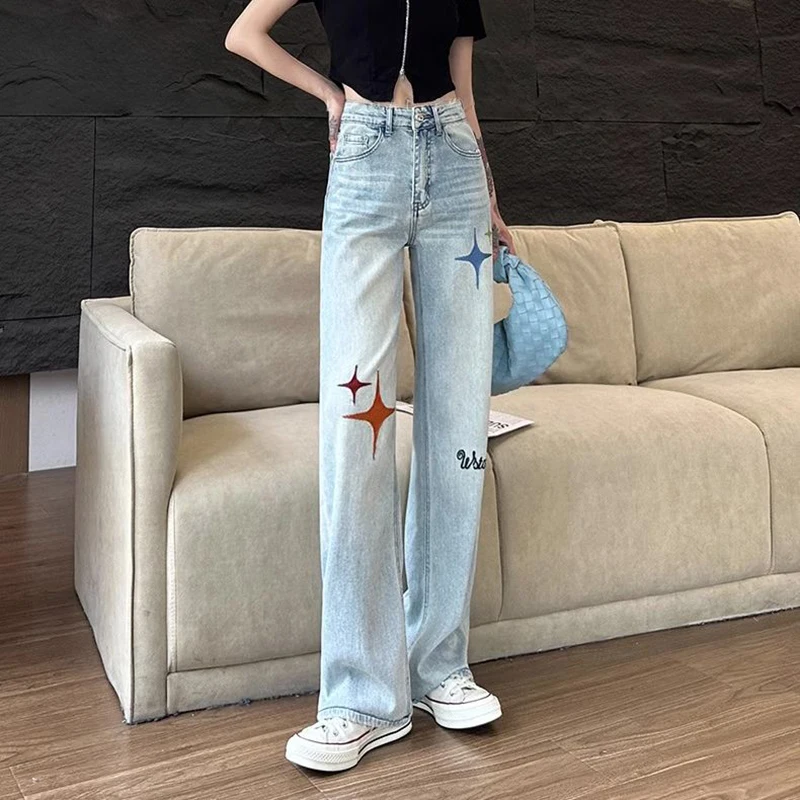 Hoog getailleerde dames loszittende en afslankende broek met wijde pijpen herfst nieuwe mode hangende vloerbroek met rechte pijpen