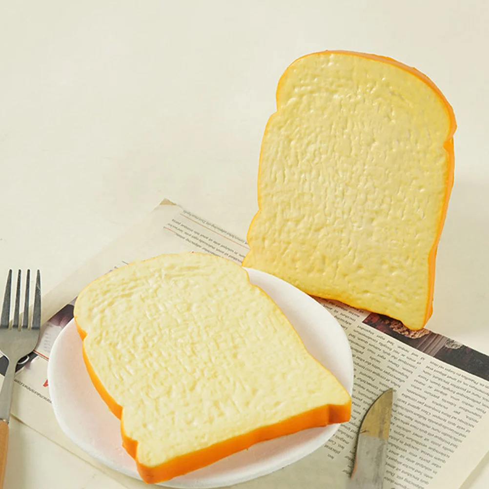 

2 Pcs Bread Toast Model Decor Fake Vivid Artificial Home Supplies Bakery Photo Props Yellow Realistic