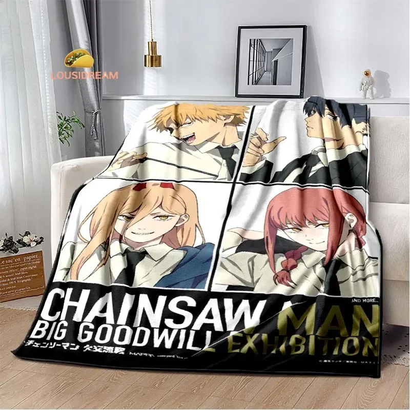 Cartoon C-Chainsaw Man Flannel Soft Warm Blanket Retro Blanket Bed Bedroom Living Room Sofa Travel Picnic Blanket Birthday Gift