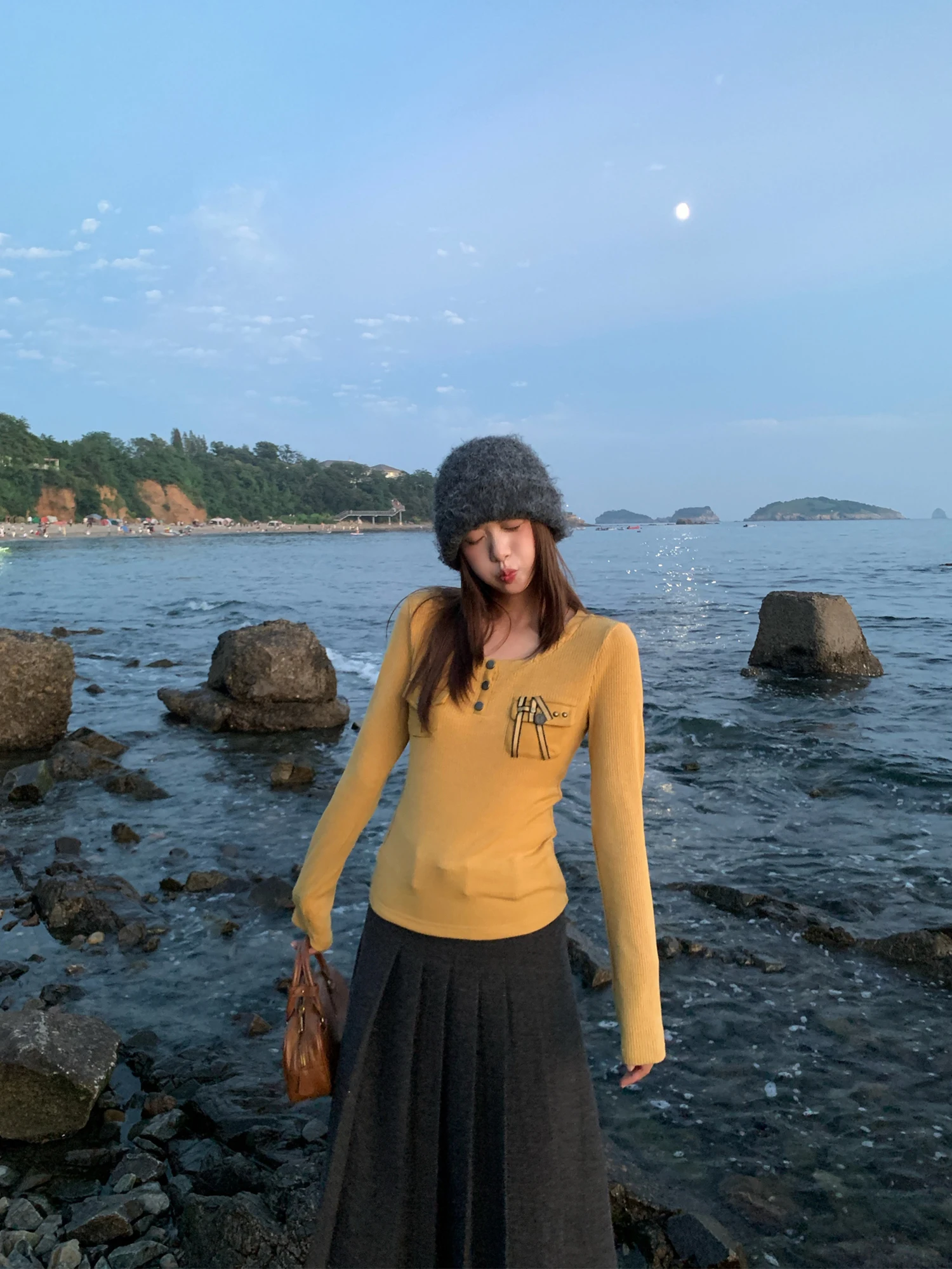 

Slim Fit Long Sve Knitted Sweater with 3D kets for Women Casual Sle Polyester Fiber Soft And Comfortable Casual Wear