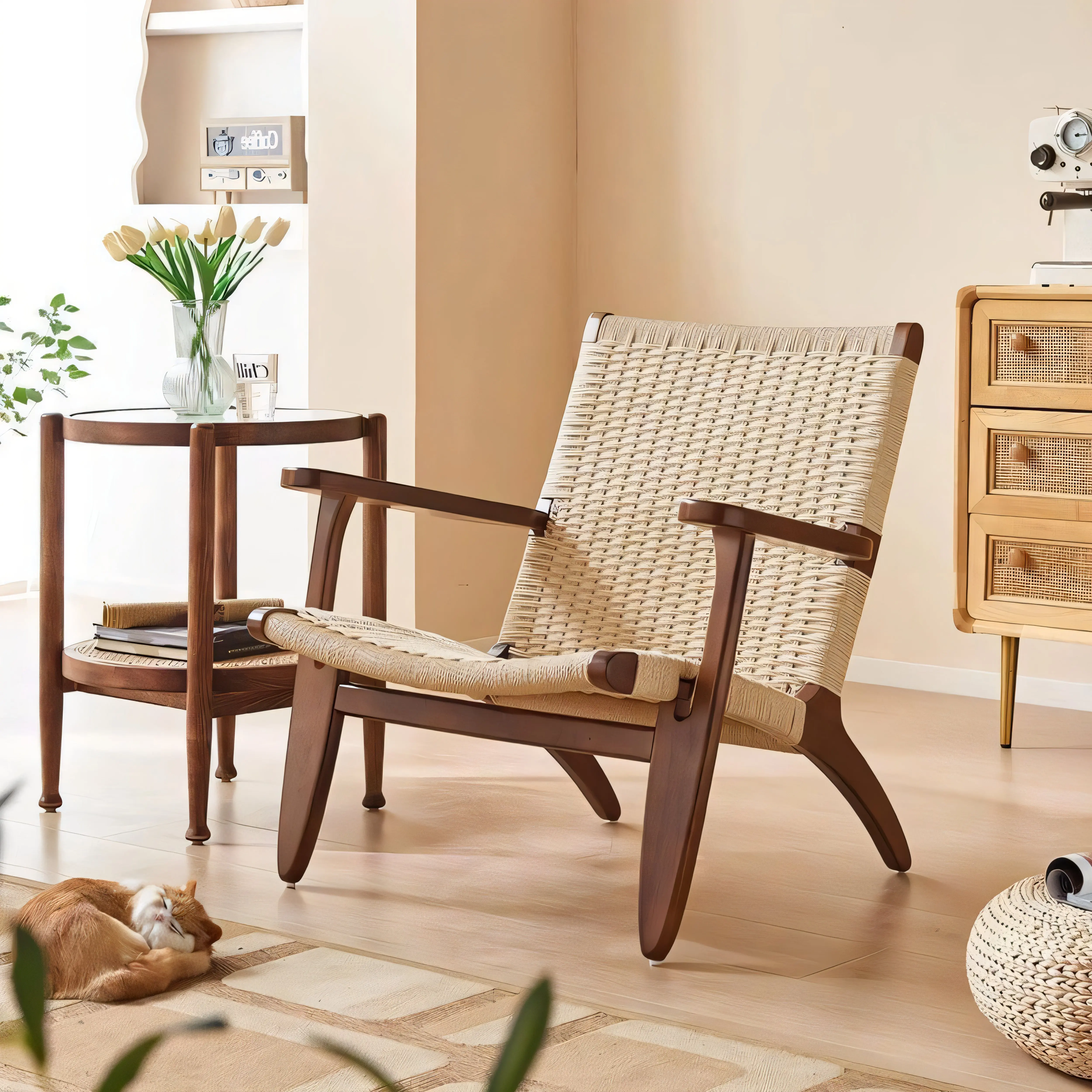 

Artisan Nordic Style Living Room Armchair Designer Luxury Furniture Contemporary Wooden Chair Fauteuils De Salon Comfort chair