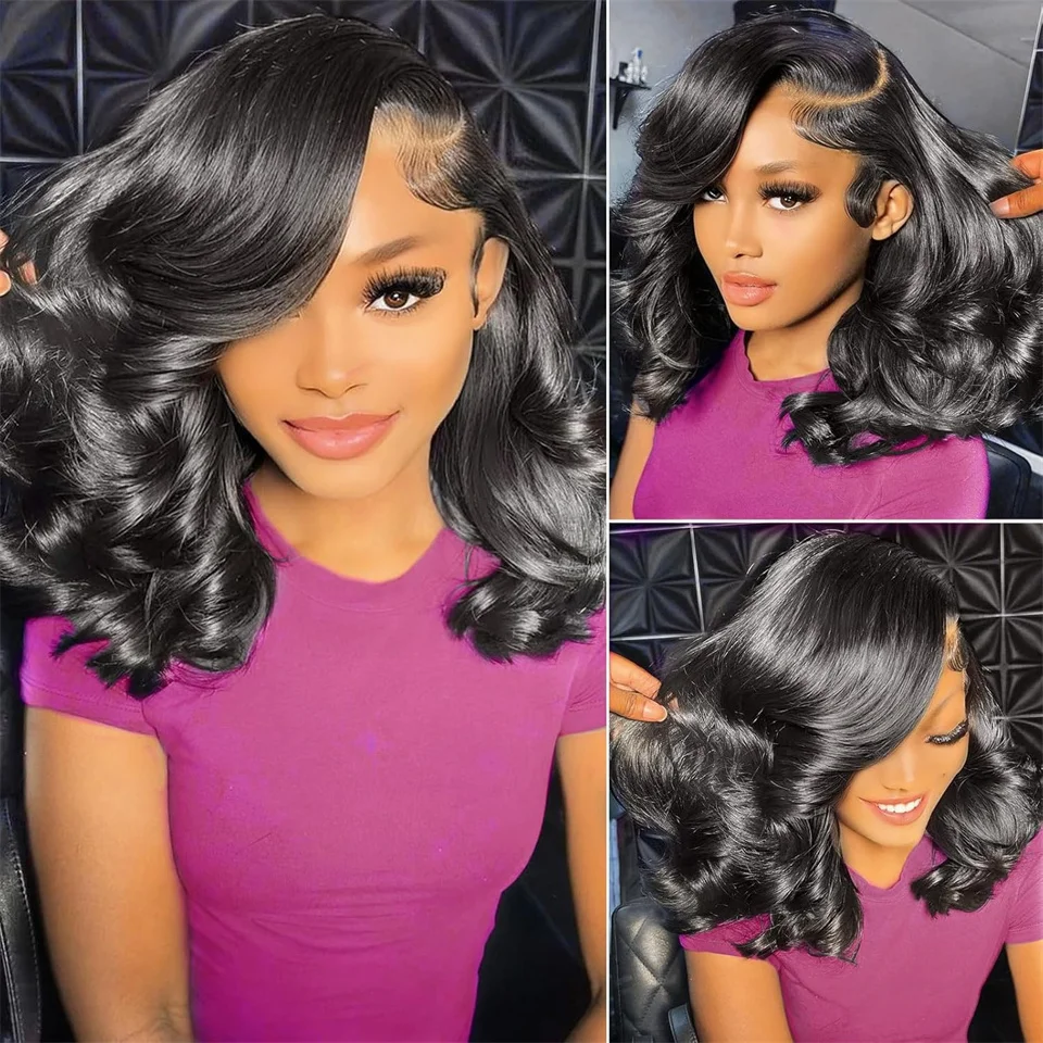 Lijmloze Body Wave Bob-pruiken van echt haar Voorgeplukt Dichtheid 180 Natuurlijke kleur 13x4 Body Wave Bob-pruiken Natuurlijke haarlijn Kan worden geverfd