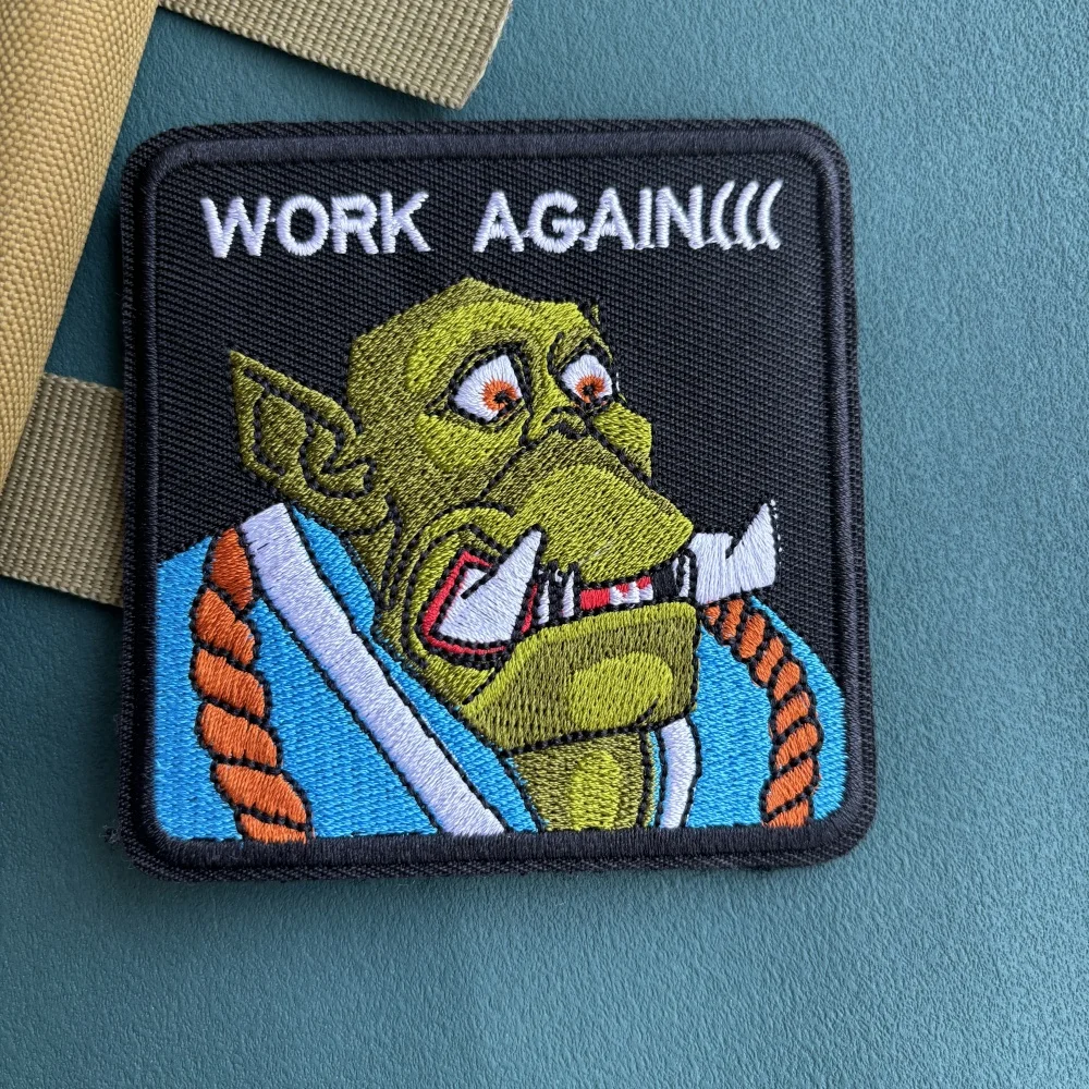 Work Again Monster Embroidery Tactical Patch Anime Hook&Loop Armband Military Morale Badge Decorative Backpack Stickers