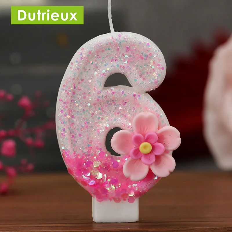 Digital Candles with Pink Flowers, Birthday Candles Party Atmosphere Candless Scene Decorations, Home Decoration, New 0-9 1Pc