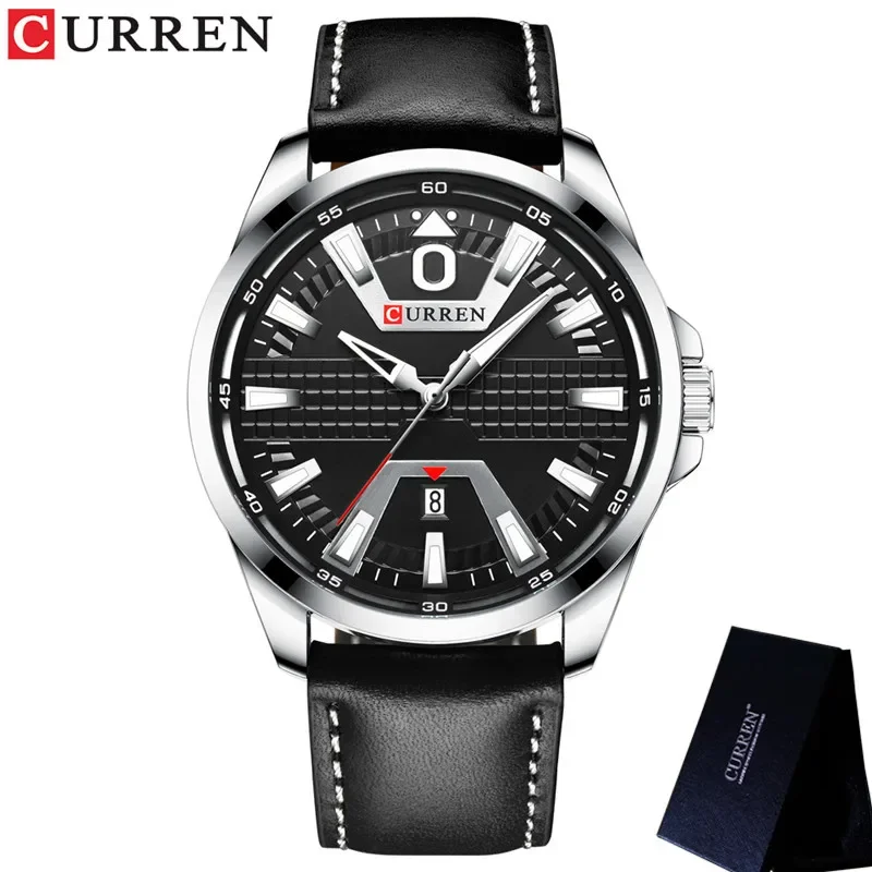 CURREN 8365 Men Watch Top Brand Luxury Black Silver Military Waterproof Male Clock Genuine Leather Quartz Man Wristwatch 8379