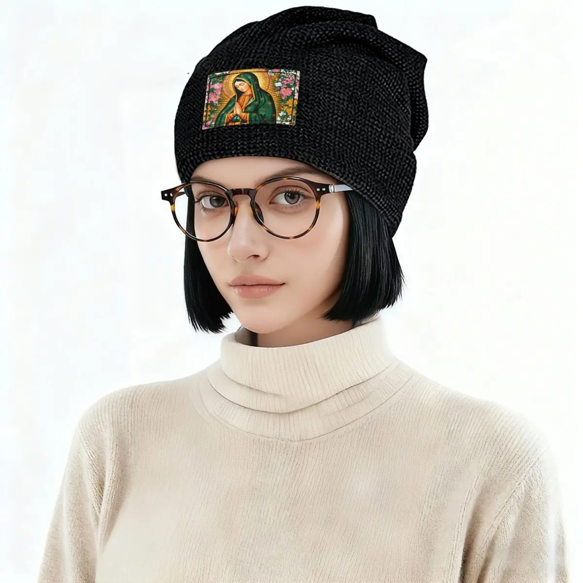 Our Lady Of Guadalupe Virgin Mary Mexican Skullies Beanies Hats Warm Autumn Winter Outdoor Cap Fleece-Lined Bonnet Caps