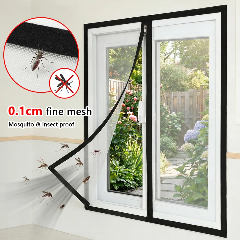 Black Zippered Window Mesh, Summer Bug Protection, Smooth Open-Close, Keeps Airflow for Home