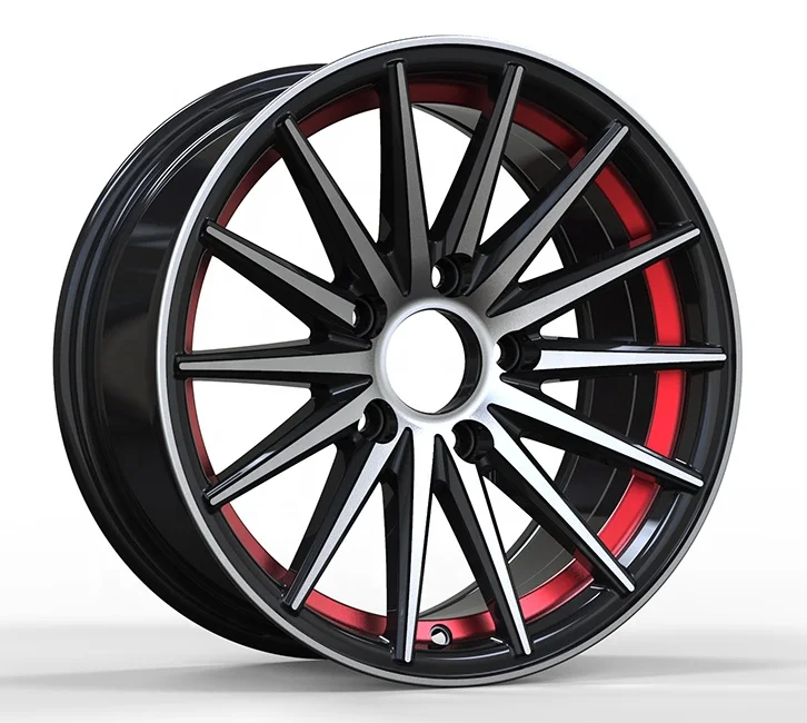 13/14/15 inch multi spoke black red line alloy car wheels