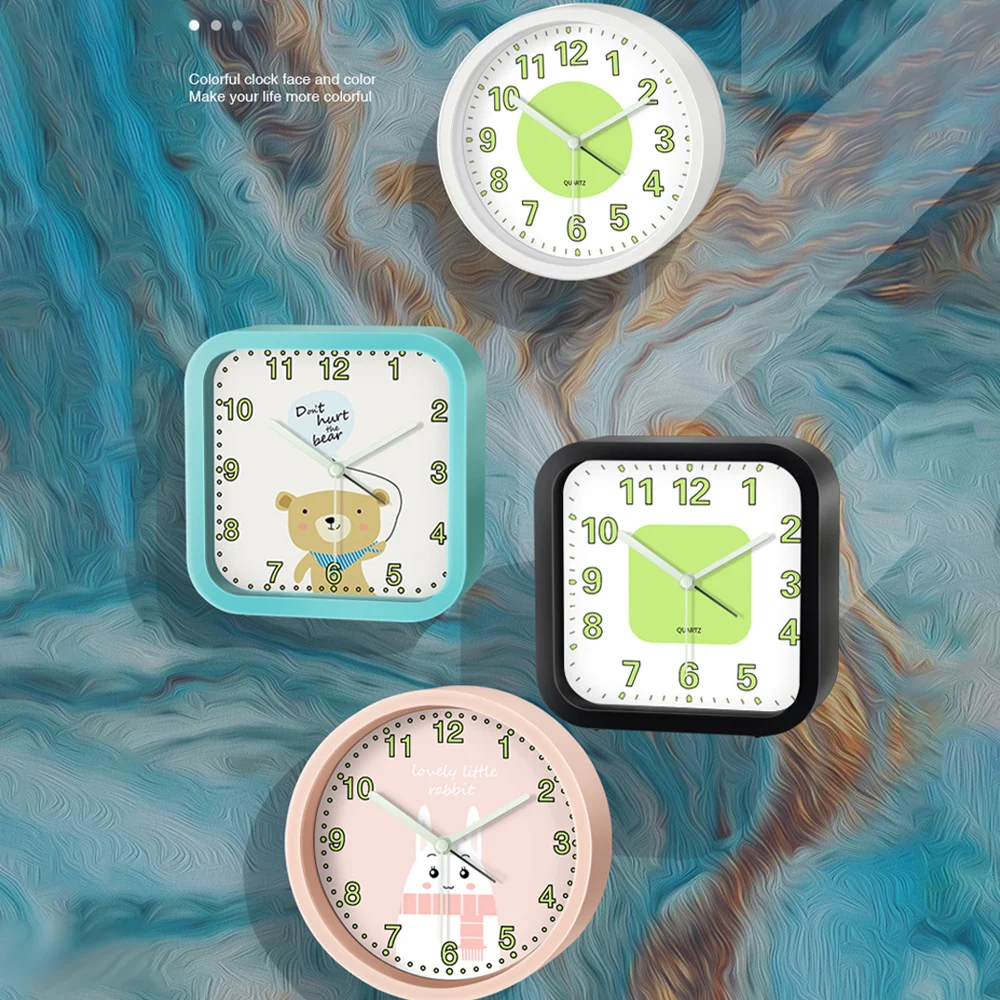 

1PC Luminous Alarm Clock Round/square Cartoon Silent Clock For Children Study Bedroom Bedside Table Wake Up Clock