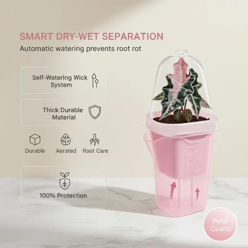 Transparent Pink Self Watering Pots Self Watering Planter Drainage Holes Plant Pots Garden Seedlings Flowerpot Nursery Cups