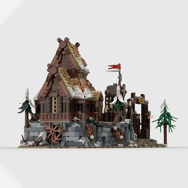 Street View Model MOC Building Bricks, Medieval Viking Village House, Modular Technology Gifts, Holiday Assemble Toys Suit para niños