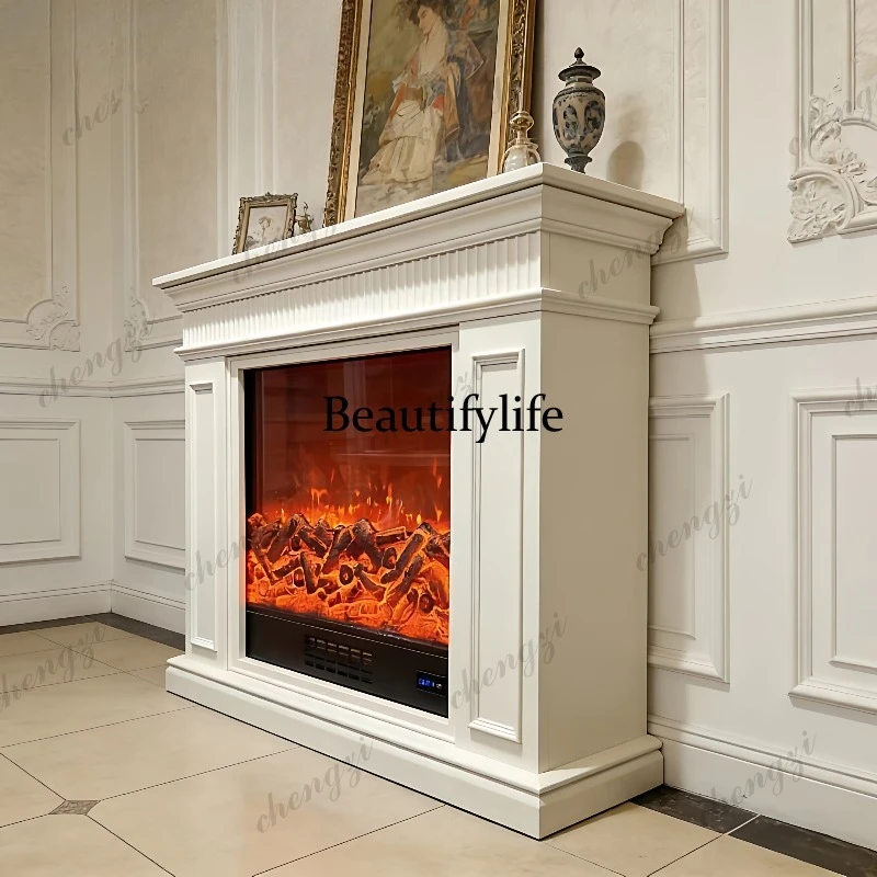 G153 French Fireplace Cabinet Solid Wood Paint Living Room Fireplace Decoration Cabinet Simulation Heating Fireplace Cabinet