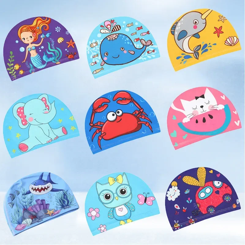 Kids Lovely Swimming Caps Elastic Ear Protection Cartoon Cute Swimming Hat for Boys Girls Children Swimming Pool Hat Bathing Cap