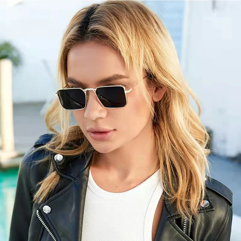 Hohe Qualität Rechteck Sonnenbrille Frauen Metall Rahmen Gläser Vintage Marke Quadrat Sonnenbrille für Männer Shades Weibliche Brillen – Detail 1