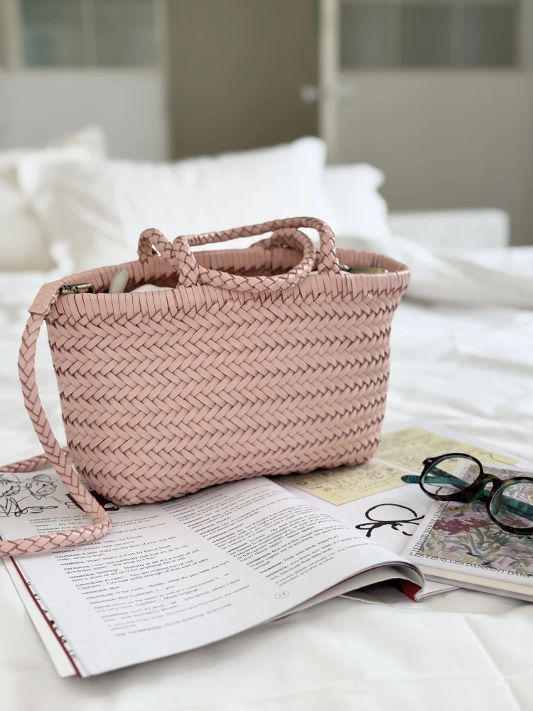 

Pink Sakura Small Woven Bag Top Layer Cowhide Leather Dragon Head oulder Crossbody Basket Bag for Women Casual Sle