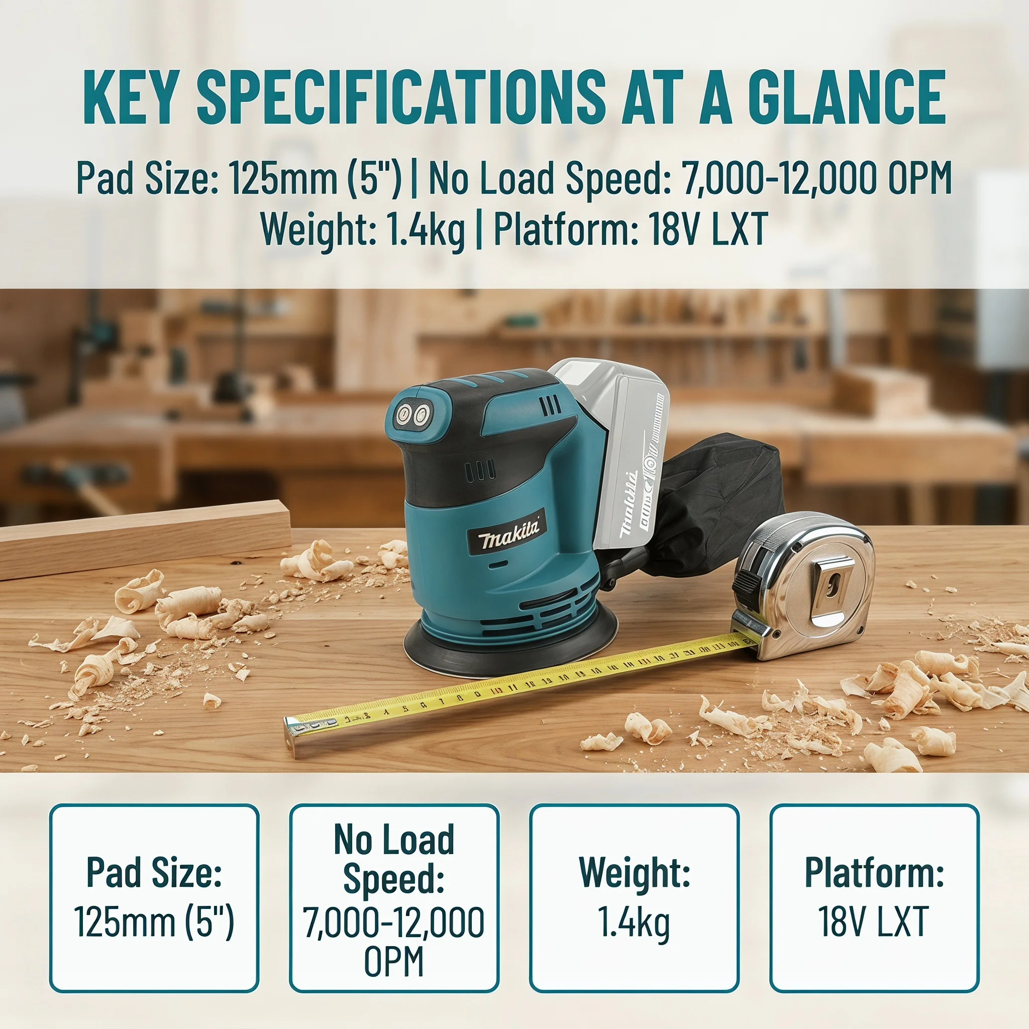 Makita DBO180Z 18V Cordless Random Orbital Sander Brushless 3 Speed with Dust Bag for Wood Putty and Paint Stripping view 5