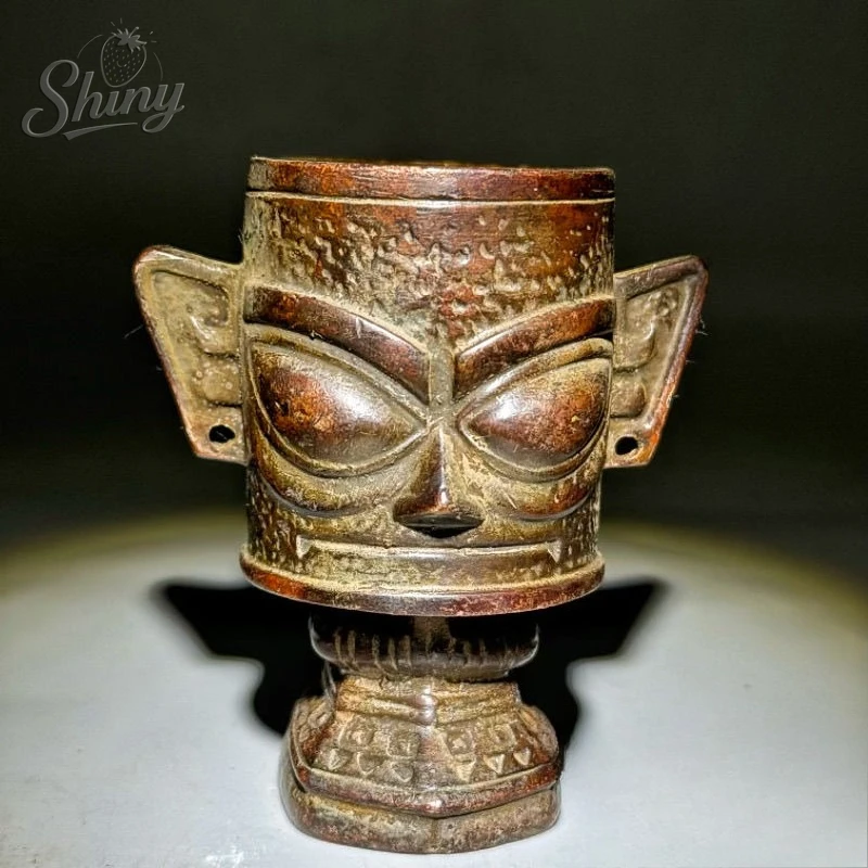 Антикварная человеческая маска для лица Sanxingdui, медная чашка, коллекционная чашка для вина, настольный декоративный орнамент