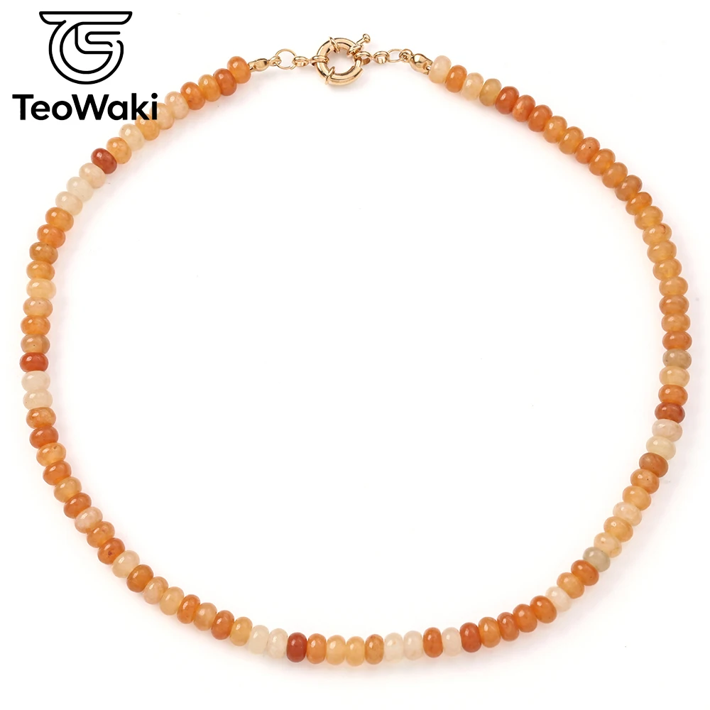 Collier ras du cou TeoWaki en aventurine rouge naturelle, perles abacus 4x6mm, bijoux pour femmes, symbole d'équilibre et de bonheur, 40cm