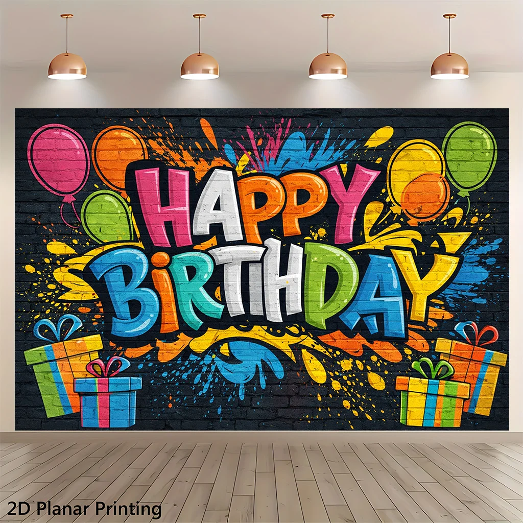 Happy Birthday Graffiti Tapestry, Colorful Party Wall Hanging, Street Art Decor, Balloon Gift Cloth Living Room Bedroom Ornament