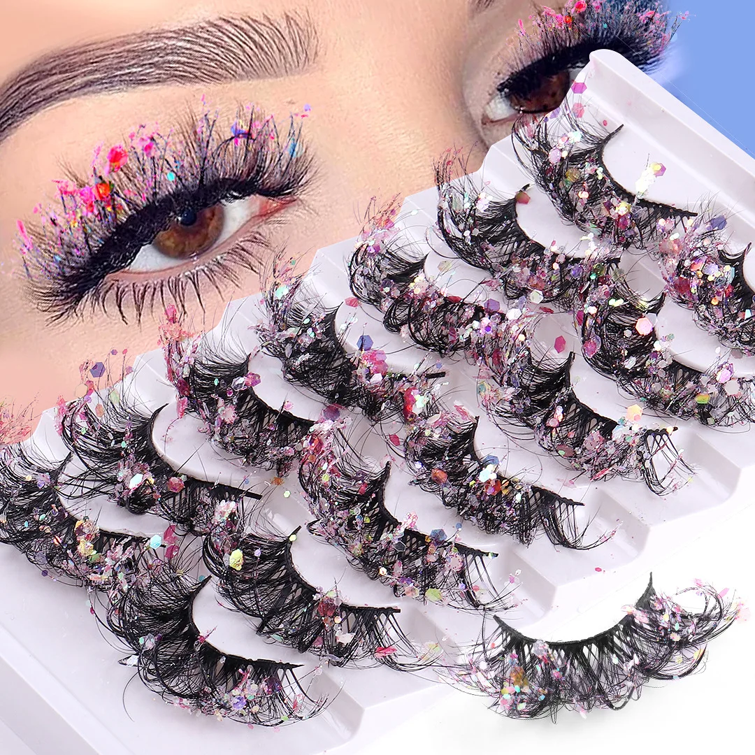 Explosions Luminous Sequins Decorative False Colored Eyelashes False Eyelashes Multilayer Messy Curling Thick Spot Wholesale.