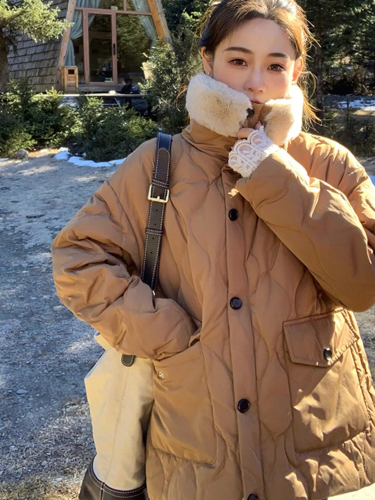 Winter New Women's Down Jacket Commuting Splicing High Collar Workwear Down Jacket