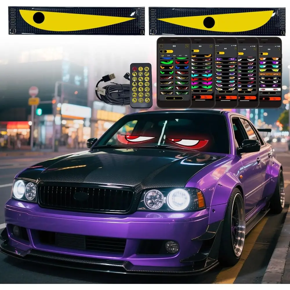 

Pair of 23.62x4.72in LED Devil Eyes for Car Windshield, Flexible Programmable Lights for RVs, Trucks, and SUVs