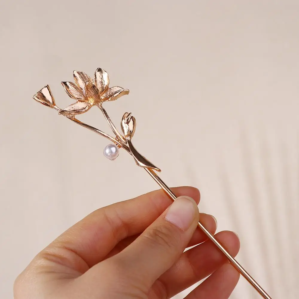 Exquisite Ancient Headwear Pearl Lotus Cheongsam Metal Hairpin Chinese Style Headwear Ancient Style Hairpin Hanfu Hair Sticks