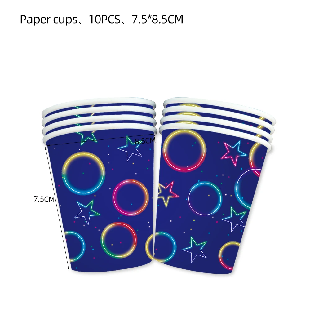 The Neon Fluorescent Color Party Disposable Tableware Paper Cups Plates Napkins Tablecloths For Kids Birthday Party Decorations