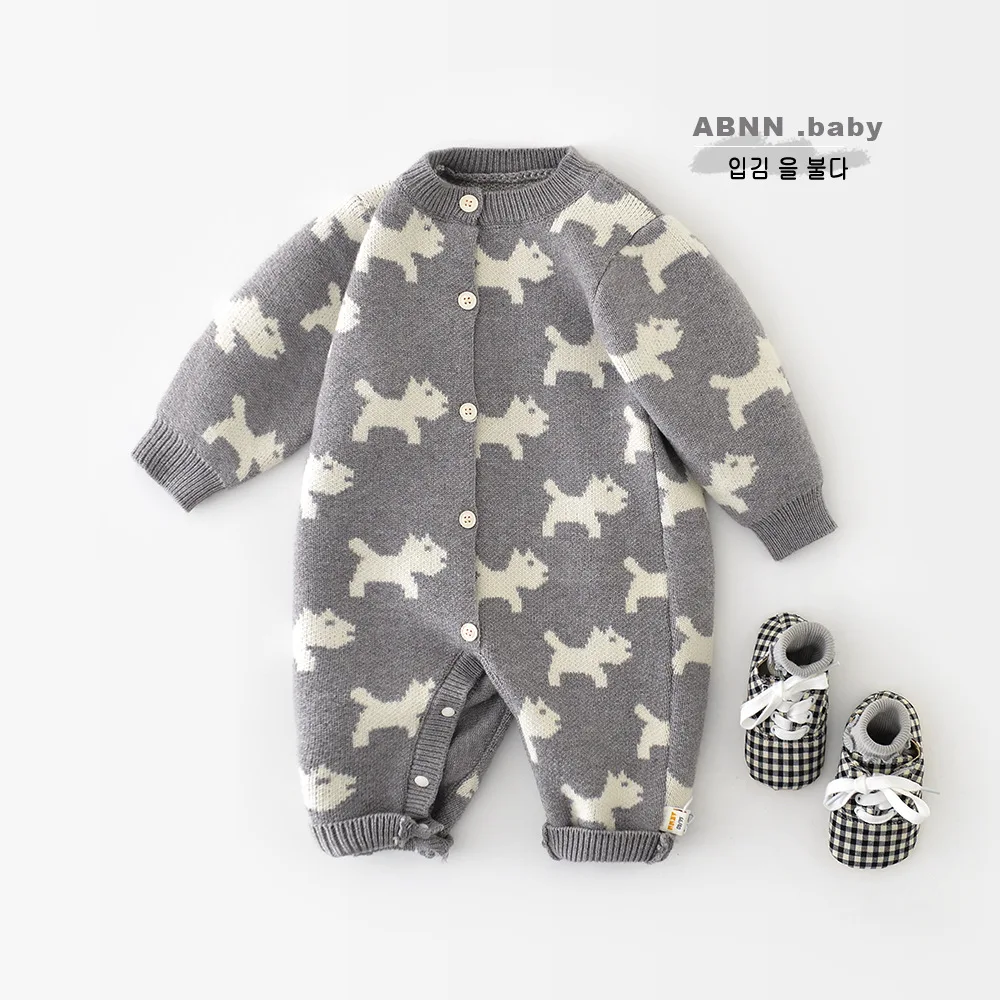 

2025 autumn new full of puppy climbing clothes, newborn baby cartoon wool jumpsuit 53302