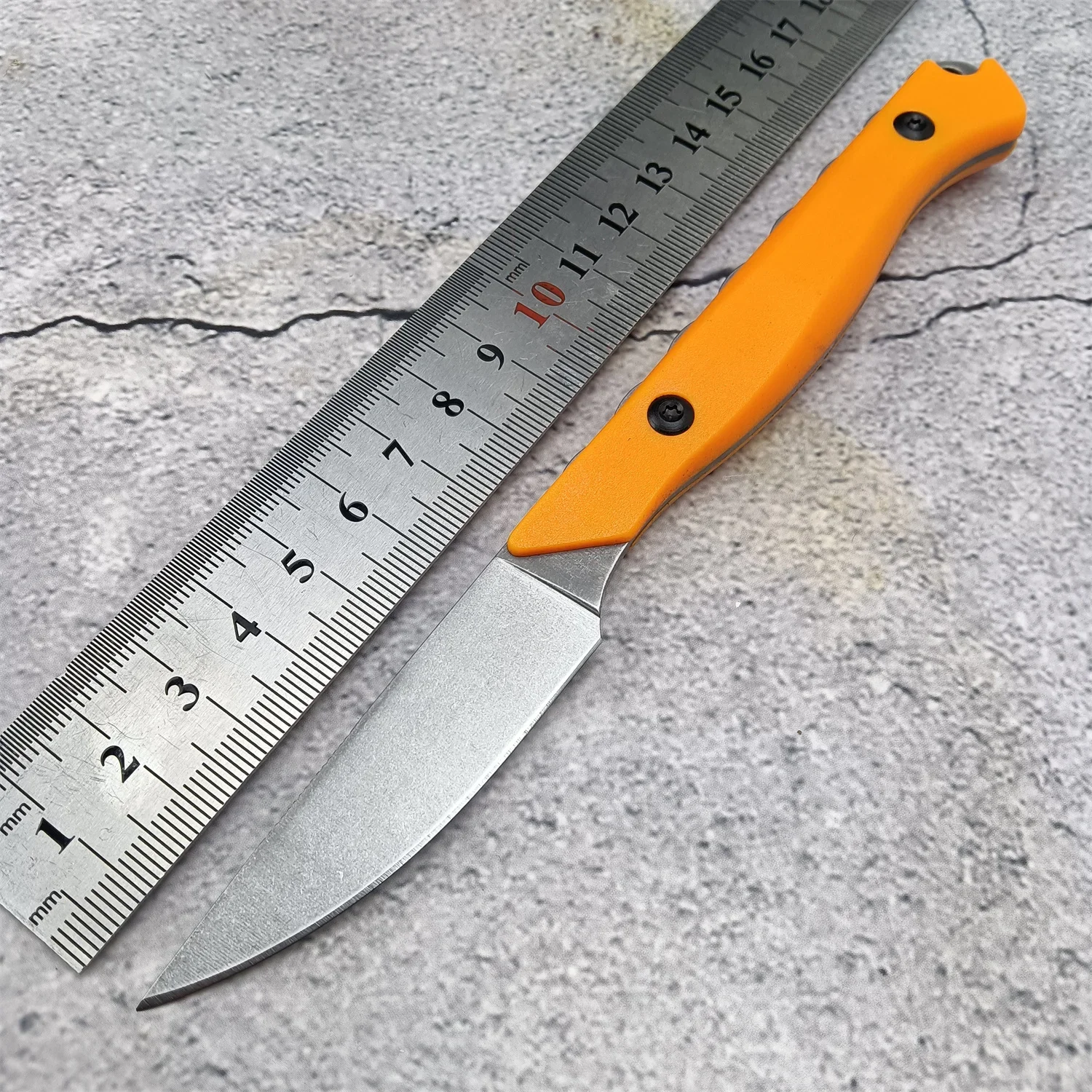 15700 Outdoor Tactical Stonewashed Fixed Blade Knife CPM-154 Steel Orange Santoprene Handle Hunting EDC Knives with Sheath