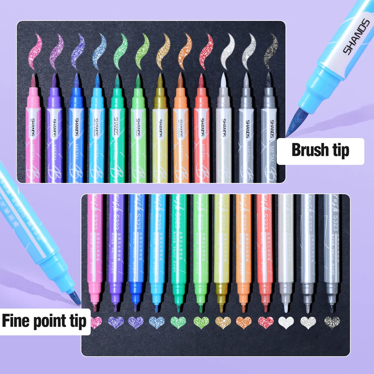 

Набор маркеров с металлическим блеском, двойной наконечник и тонкий наконечник, многоцветные чернила на водной основе, идеально подходят для скрапбукинга, керамики, стекла, камня