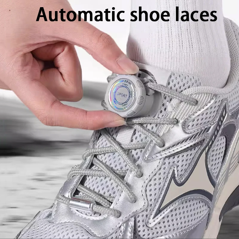 Grau Schwarz Weiß Automatische Schnürsenkel Sneaker Schnürsenkel mit Drehverschluss Kinder Erwachsene Outdoor-Sport Schnürsenkel Schuhzubehör