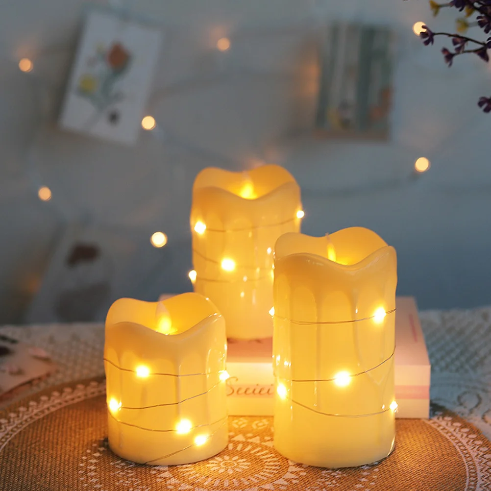 Pilar velas lágrimas luz a lâmpada de natal decorar bege pp plástico sintético luzes led