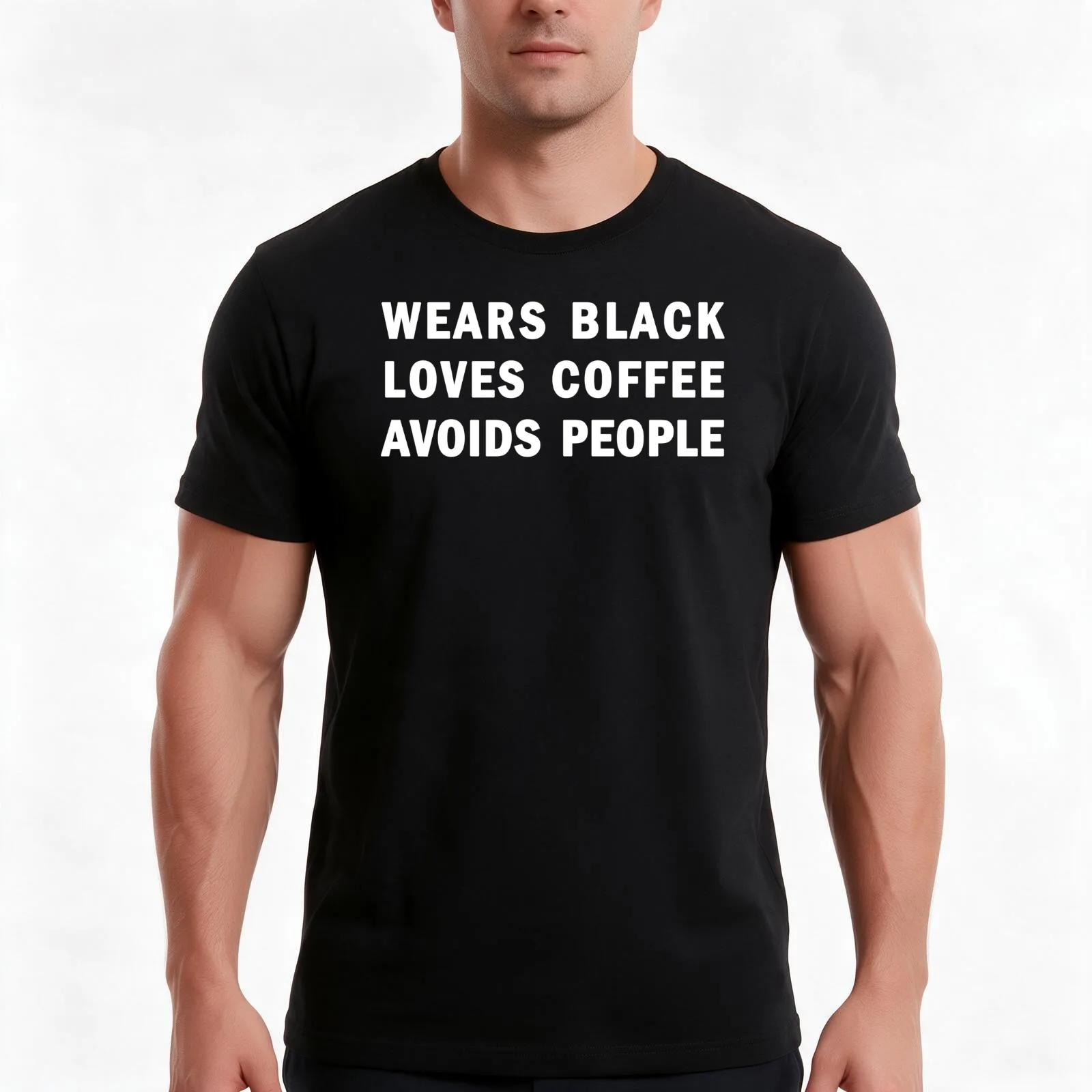 WEARS BLACK LOVES COFFEE AVOIDS PEOPLE T-Shirt Summer Casual Cotton Tee Oversized Streetwear Tops Vintage Graphic Print
