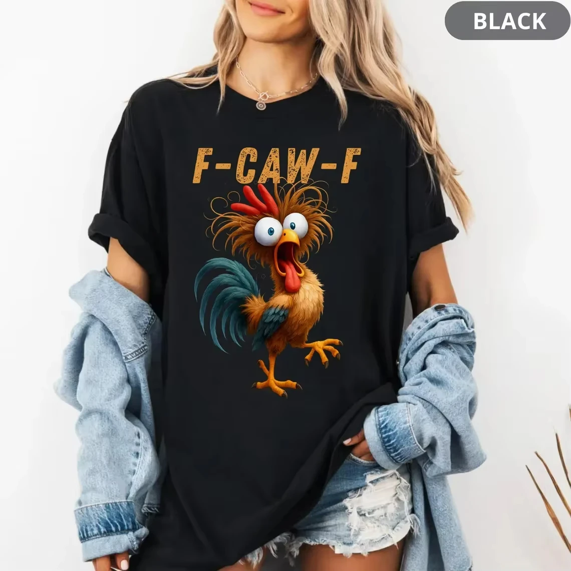 مضحك F-Caw-F تي شيرت الديك ميمي تي شيرت وقح الطيور عاشق تي شيرت القمر الغراب الأسود الطيور الدجاج ميمي تي شيرت