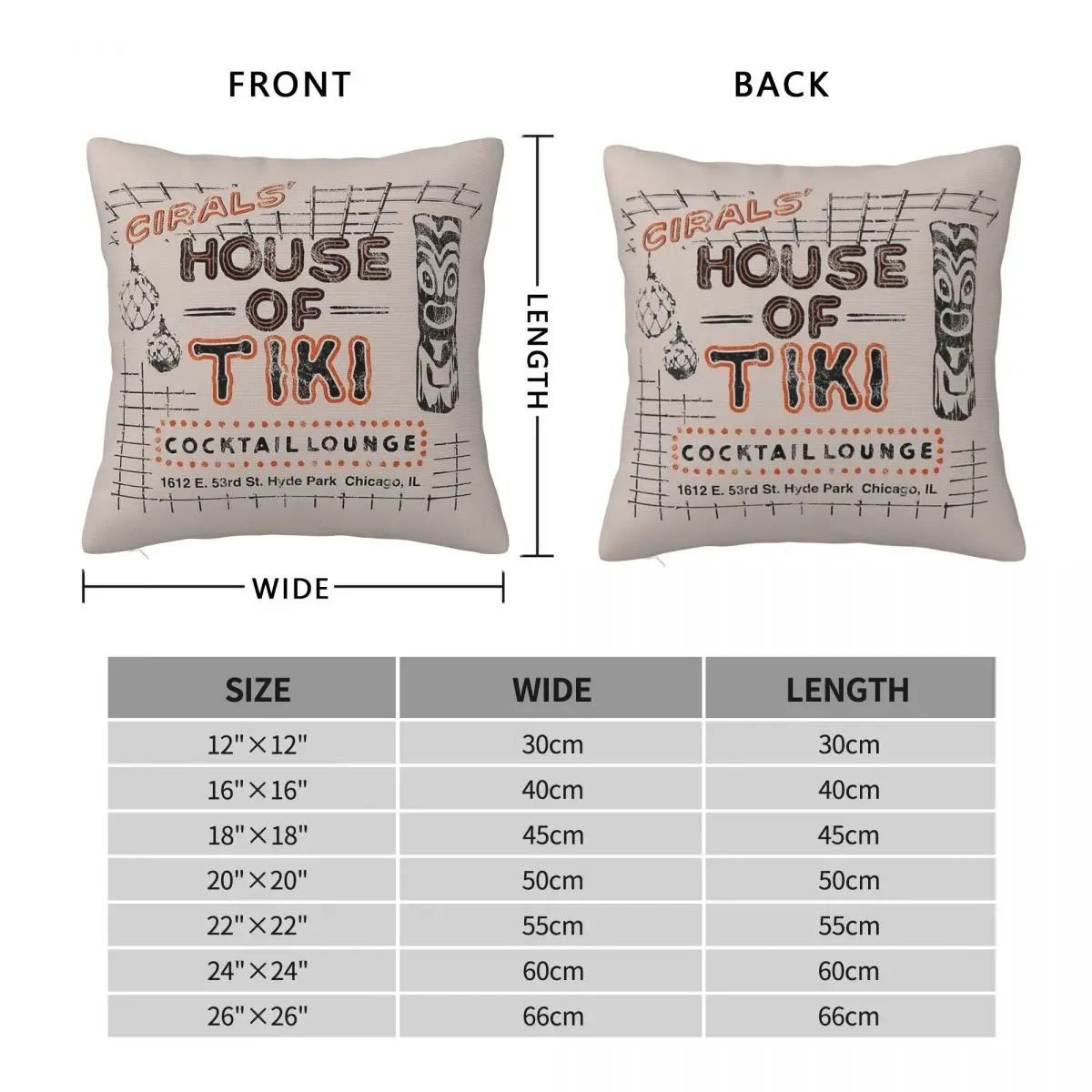 Cirals' House Of Tiki Chicago Pillowcase Polyester Linen Velvet Pattern Zip Decor Throw Pillow Case Car Cushion Cover 18