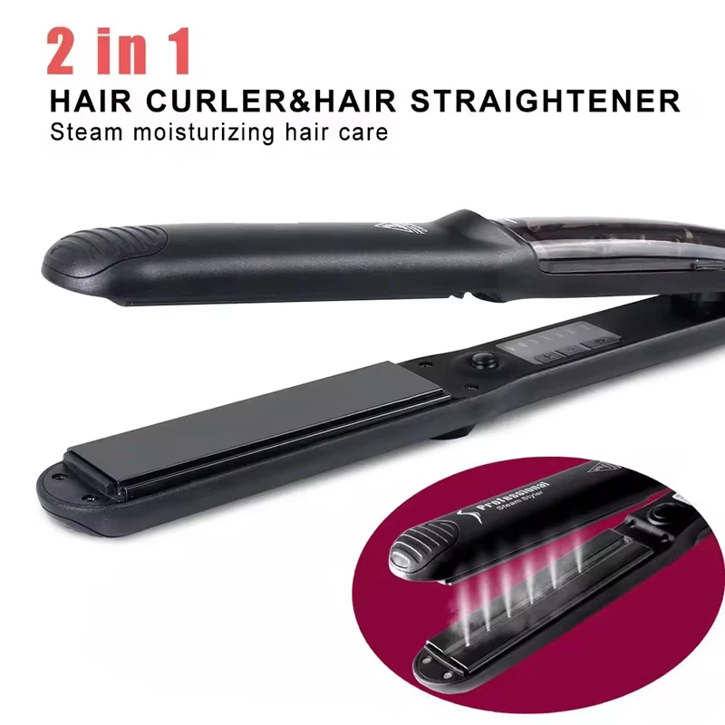 

NEW Steam Straightener for Hair Professional Steam Flat Iron Salon Ceramic Tourmaline Steam Straightening Iron 2 in 1