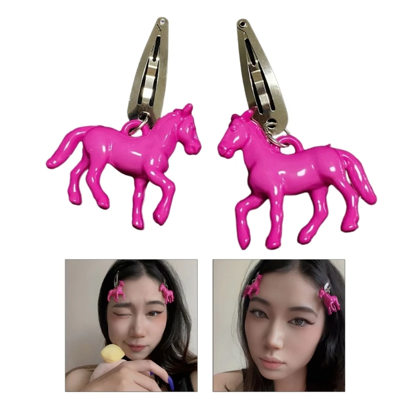 M2EA Trendy Y2K Style Pink Horse Hair Clip, Fashionable Hair Accessory Sweet Cool Girls Hair Pins Hair Styling Tool for Lady