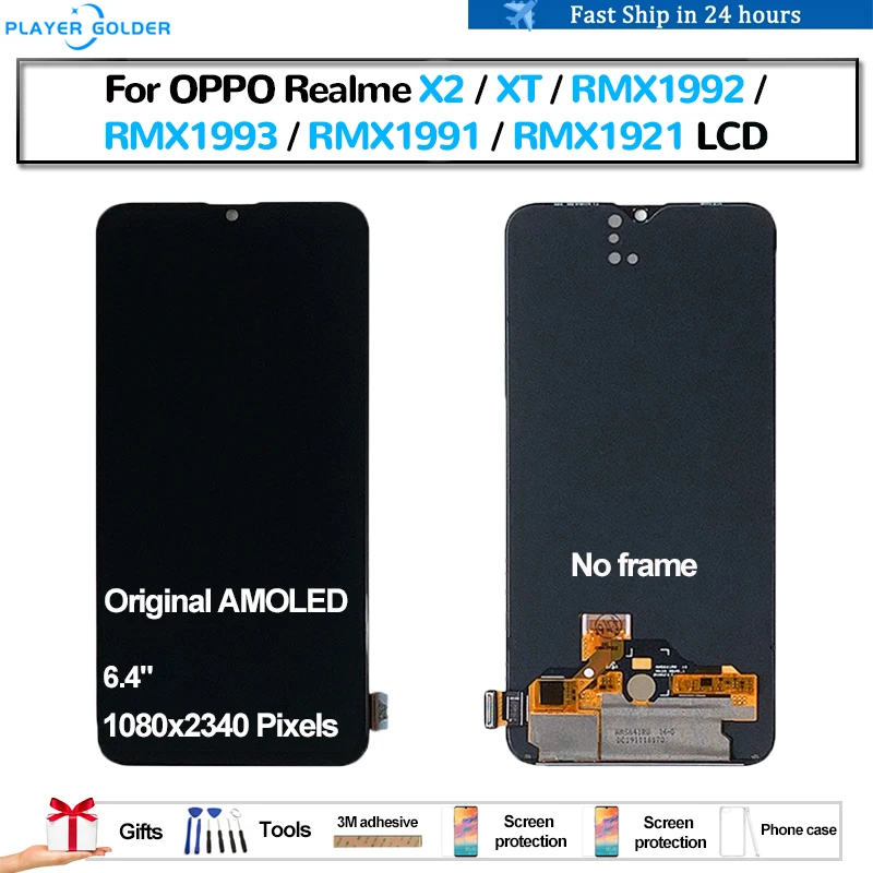 Original AMOLED For OPPO Realme X2 XT RMX1992 RMX1921 Pantalla lcd Display Touch Panel Screen Digitizer Assembly Replacement LCD