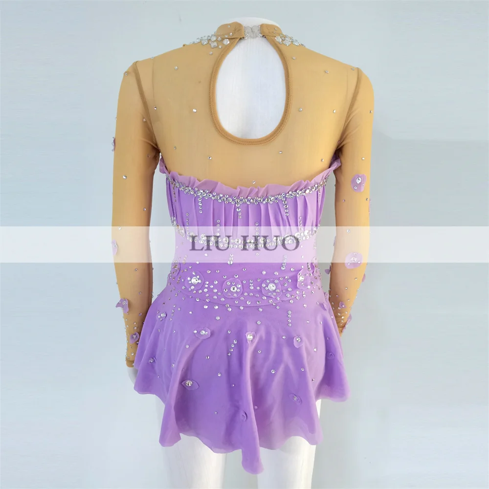 LIUHUO Ice Dance Figure Skating Dress Women Girl Teen Customize Costume Performance Competition Leotard Roller Purple Children