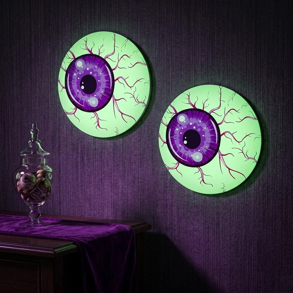 2D Flat Halloween Luminous Eyeball Ornament Creative Luminous Stickers Giant Hanging Eyeball Round Decorative