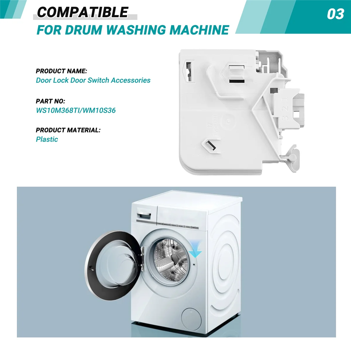 Per Siemens Tamburo Lavatrice Serratura Della Porta Interruttore Della Porta Accessori WS10M368TI/WM10S36 Parti di Ricambio TQ