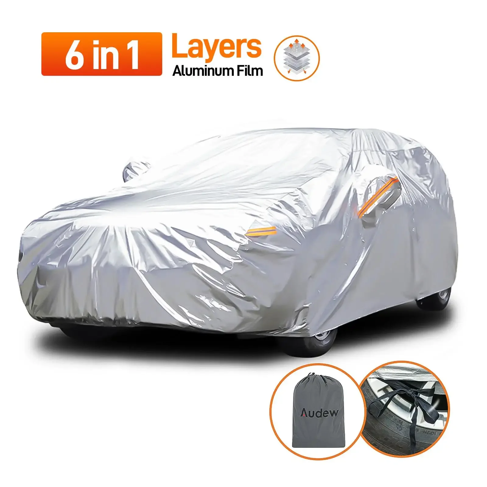 

Full Car Cover Outdoor Indoor Protection 6 Layers Cotton Lined Cover Waterproof Anti-UV Dust-proof Scratch-resistant