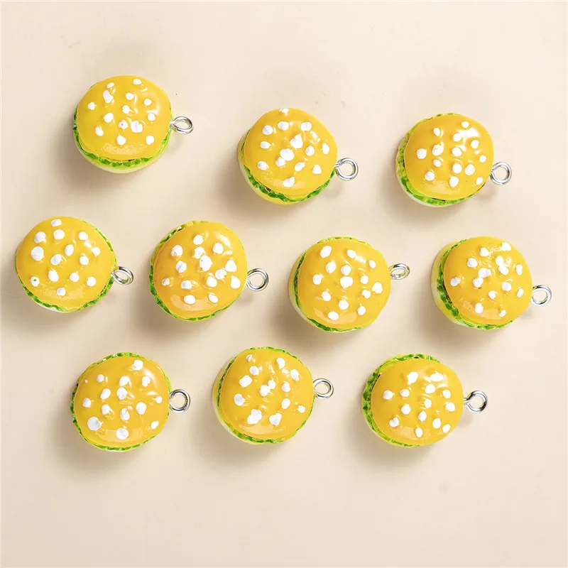 10pcs/pack Small 3D Hamburger Resin Charms Simulation Food Pendant Earring Keychain Jewelry DIY Accessories 20*16mm